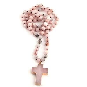 Anthropologie Pink Beaded Cross Necklace